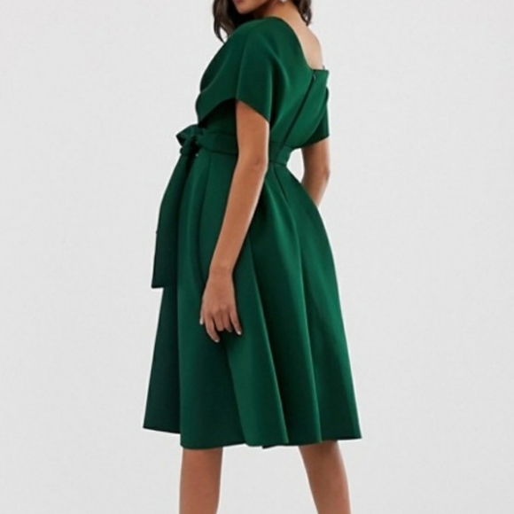 ASOS green fallen shoulder midi dress 6 cy - Picture 2 of 11